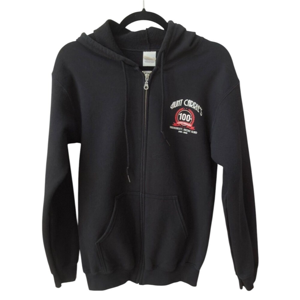 Vintage Aunt Carrie's Narragansett RI 100th Anniversary Black Zip Hoodie. Small.